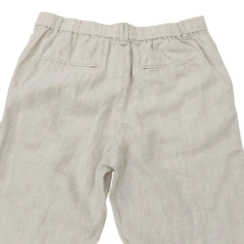 Zara Pants Trousers Mens Large Beige 100% Linen Straight Leg Lounge Beach